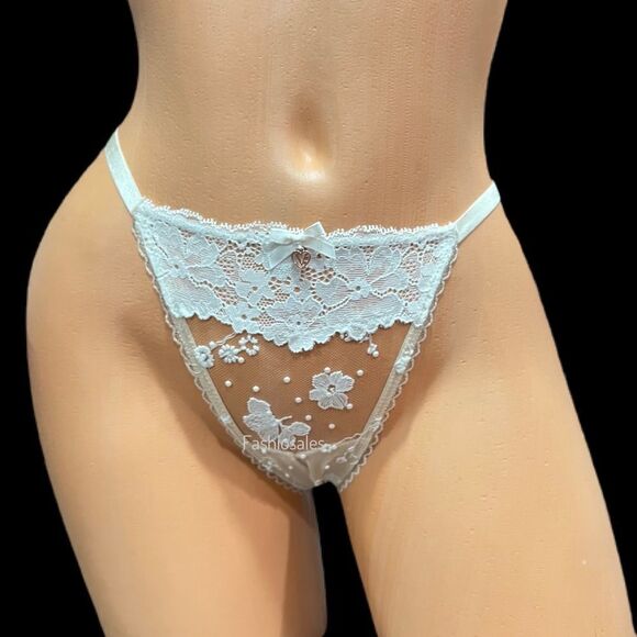 Victorias Secret Body Supersoft Lace and Embroidery String Thong Panty Champagne - Picture 3 of 9